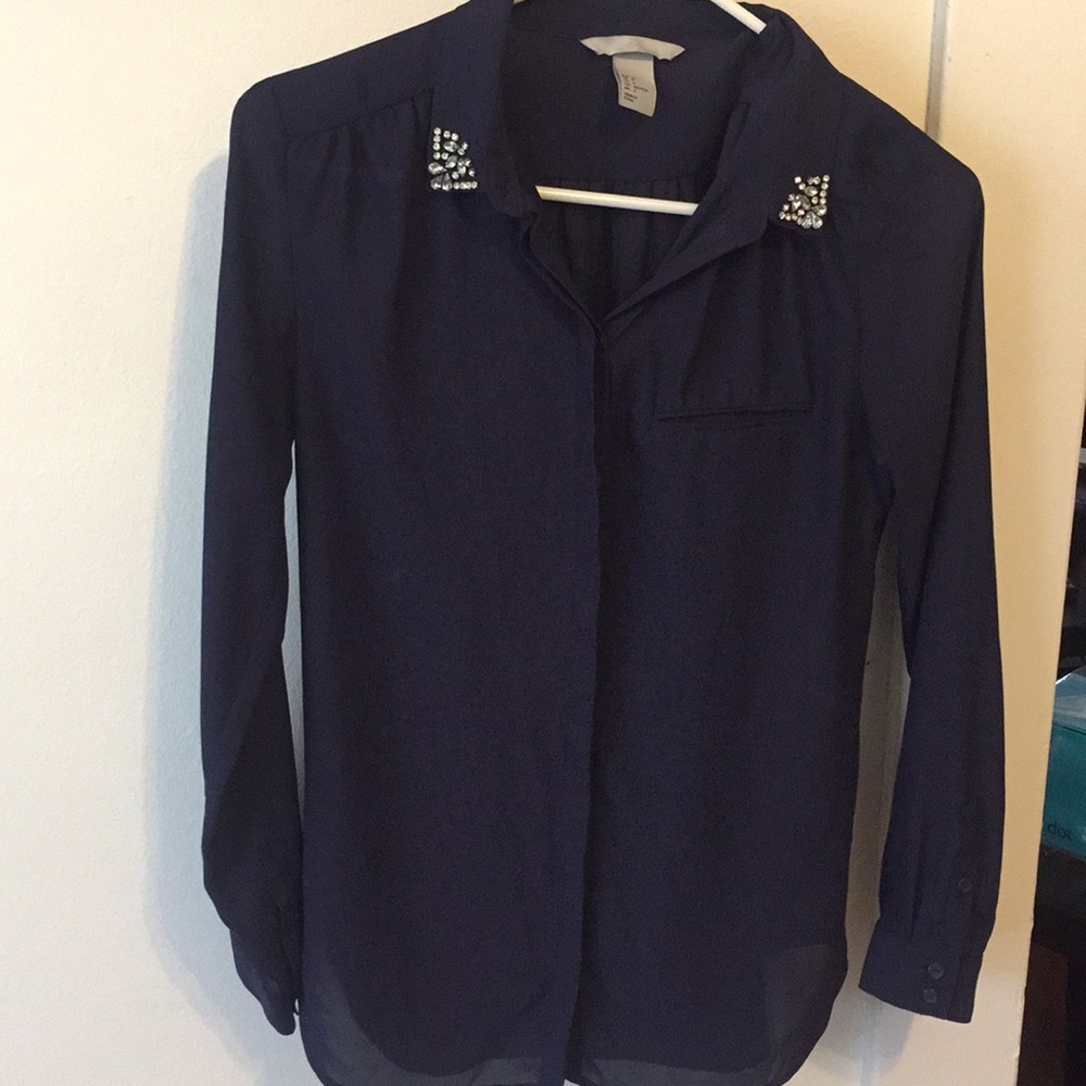 H&M collared top with jeweled detail